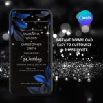 mock up black & blue wedding invitation